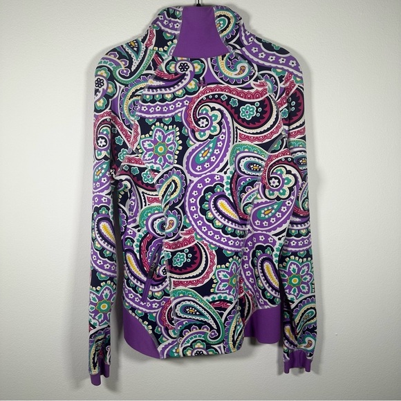 Peter Millar Womens Performance 1/4 Zip Pull Over Size Small Purple Paisley Golf - Picture 2 of 9